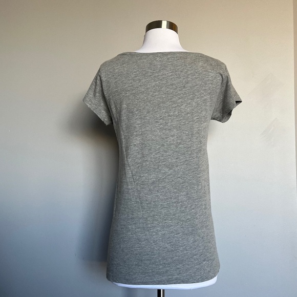 French Connection Embellished Sequin Beaded Gray Fox Cotton T-shirt Tee Top S - Picture 3 of 9